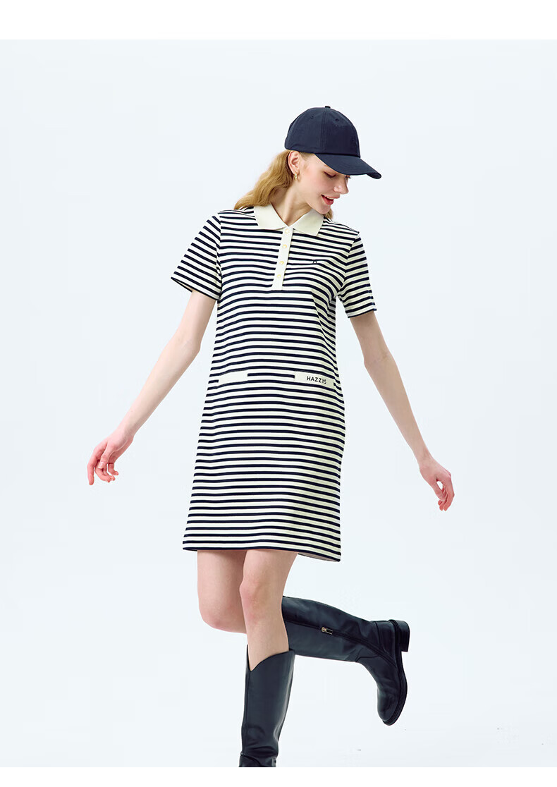 HAZZYS Women's Summer Polo Collar Color-Block Knit Dress AQWSE0CBE13 6